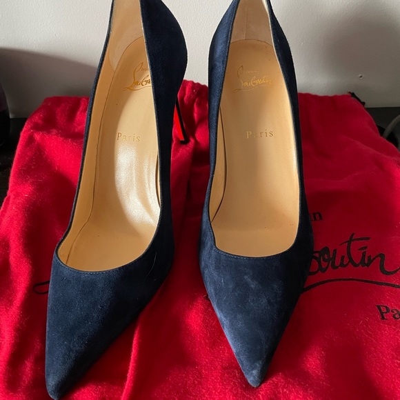 Christian Louboutin Blue Suede Kate Heels - Picture 2 of 6